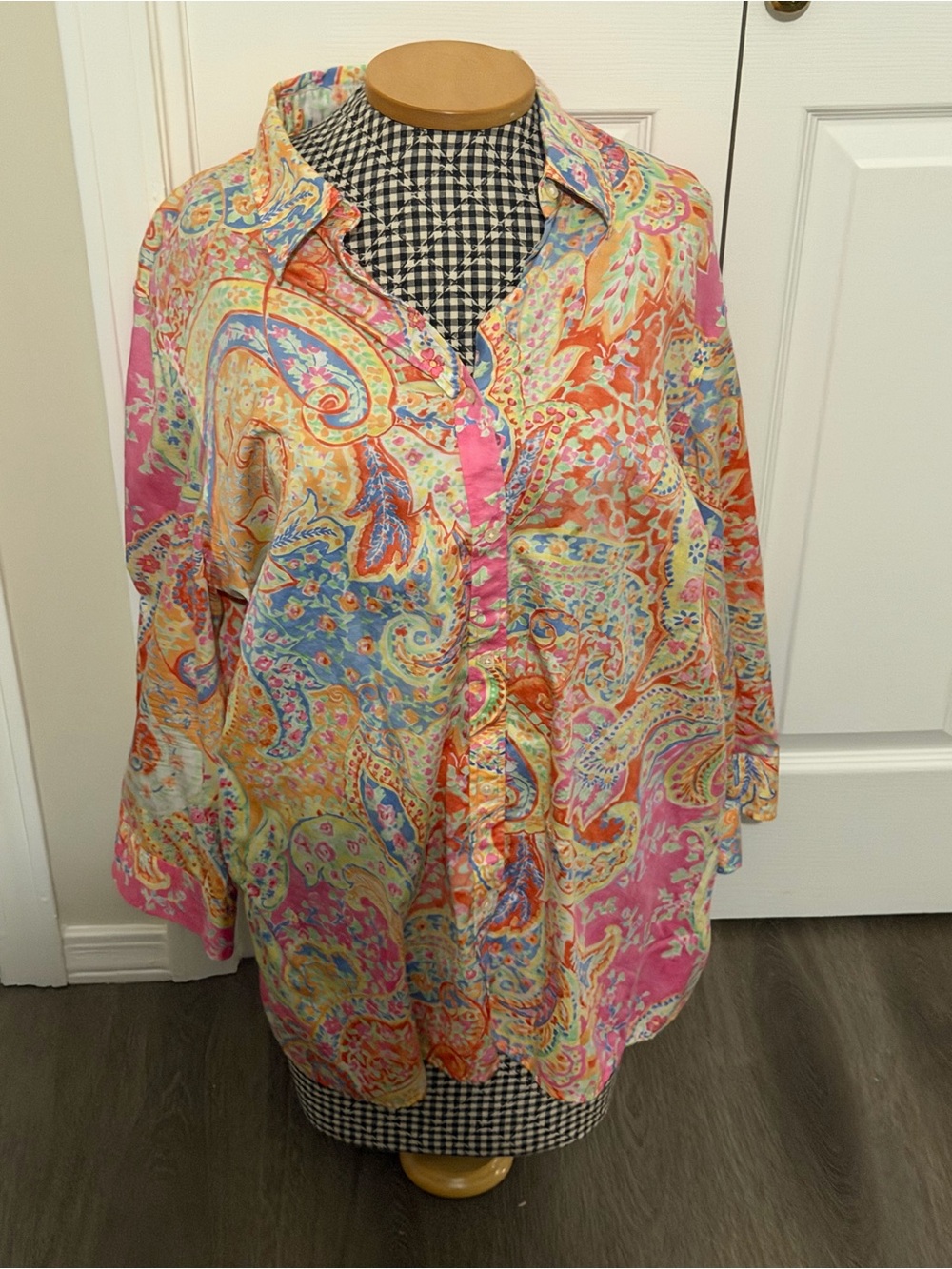 Womens Multicolor Paisley Button-Up Shirt 2x